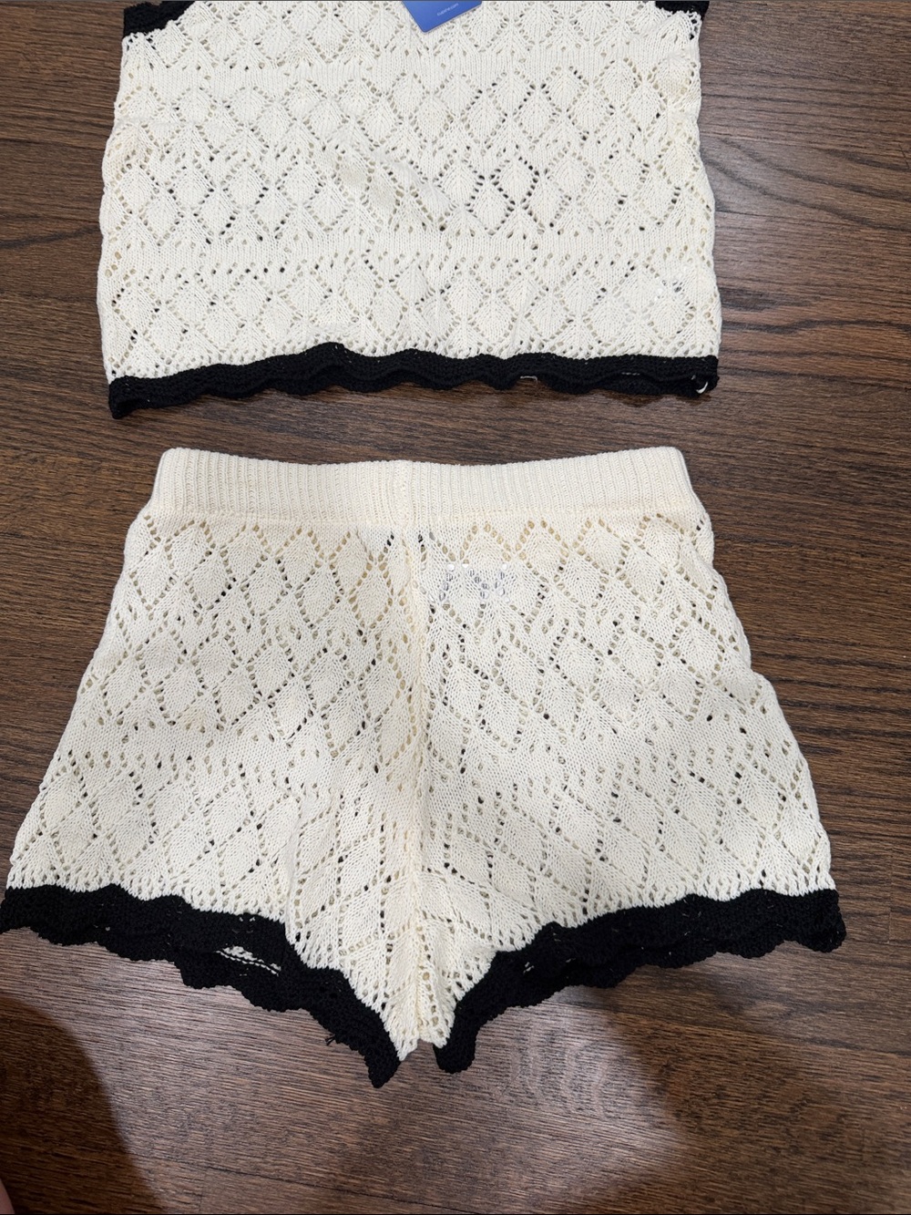 Cupshe Cream Knit High-Waist Shorts with Black Trim and tank top set - Picture 4 of 8